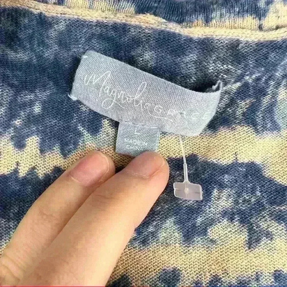 MAGNOLIA GRACE Linen Cotton Blend Space Blue Tye Dye Open Front Cardigan Sz L - Picture 3 of 10